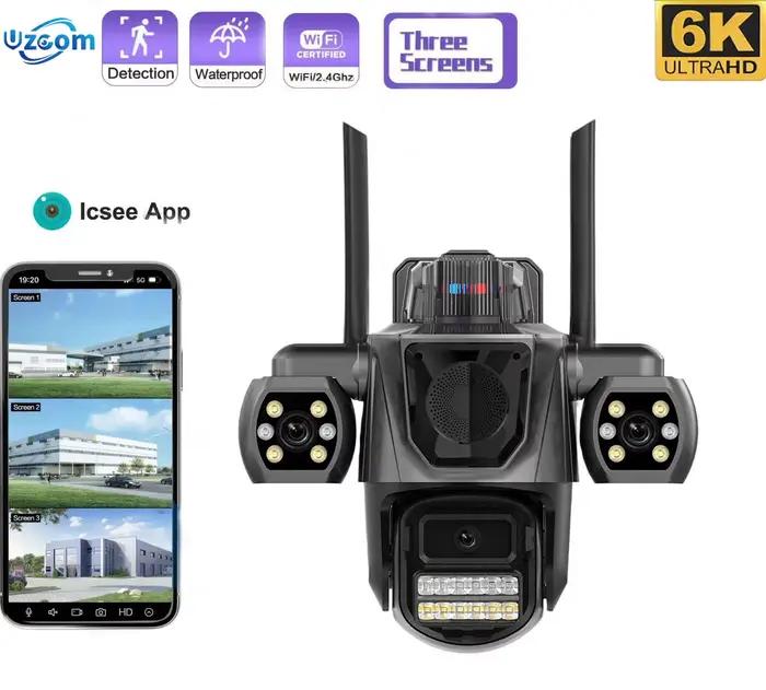 Caméra IP WiFi Uzoom 3 écrans 3 objectifs 6K 12MP pour surveillance extérieure et intérieure, caméra de sécurité avec suivi automatique et détection de mouvement intelligente