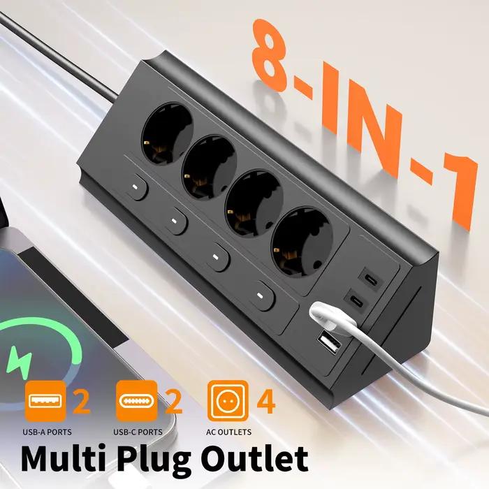 Multiprise d'angle de bureau européenne avec 4 interrupteurs indépendants et 4 ports USB pour charge rapide occasions professionnelles et personnelles