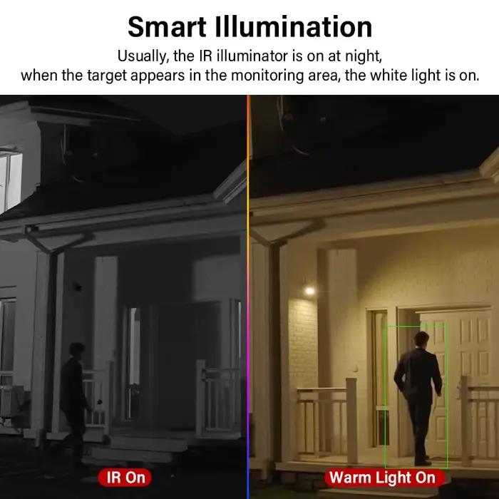 Caméra Dahua 4K double objectif avec détection intelligente pour surveillance intérieure et extérieure résistante aux intempéries avec alarme sonore et lumières d'avertissement