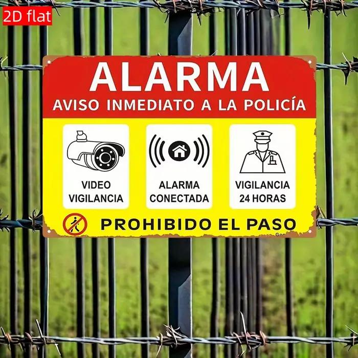 Panneau d'alarme métallique de style espagnol avec surveillance vidéo et avertissement de caméra de