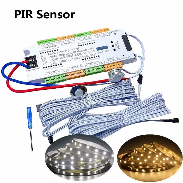 Bande lumineuse LED avec capteur de mouvement PIR pour escaliers, 12V, SMD 5050, blanc/blanc chaud,