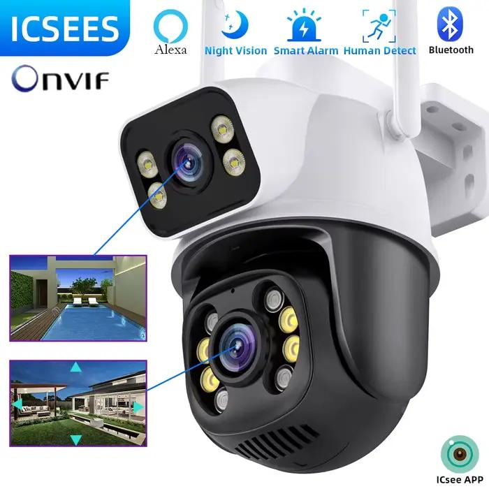 Caméra de surveillance extérieure sans fil iCsee, étanche 4K, WiFi, sécurité avec double objectif pour surveillance nocturne et détection humaine, idéale pour la maison et le commerce