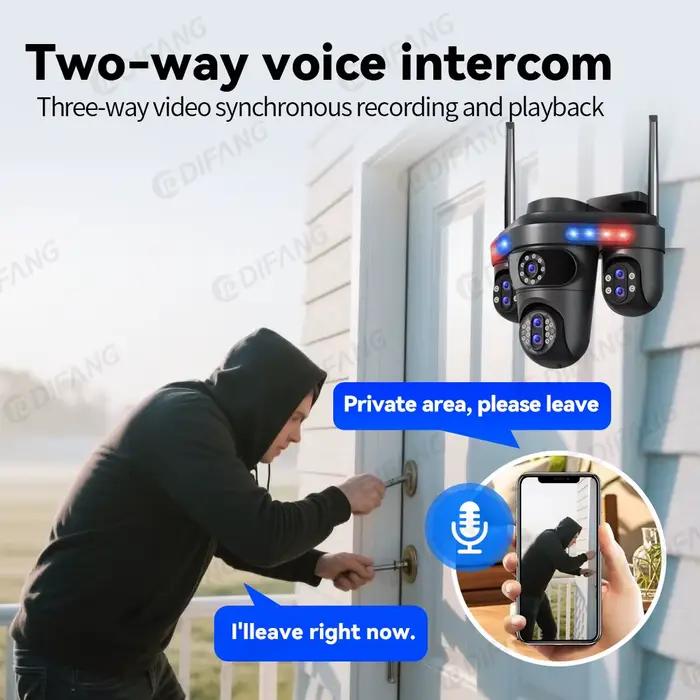 DIFANG 35MP WiFi caméra IP 4 écrans 7 lentilles 10X Zoom extérieur sans fil PTZ