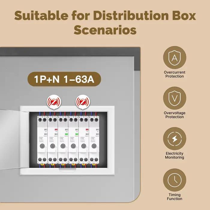MOES Tuya Zigbee disjoncteur intelligent 63A ensemble de seuil d'alarme moniteur d'électricité V0 ignifuge