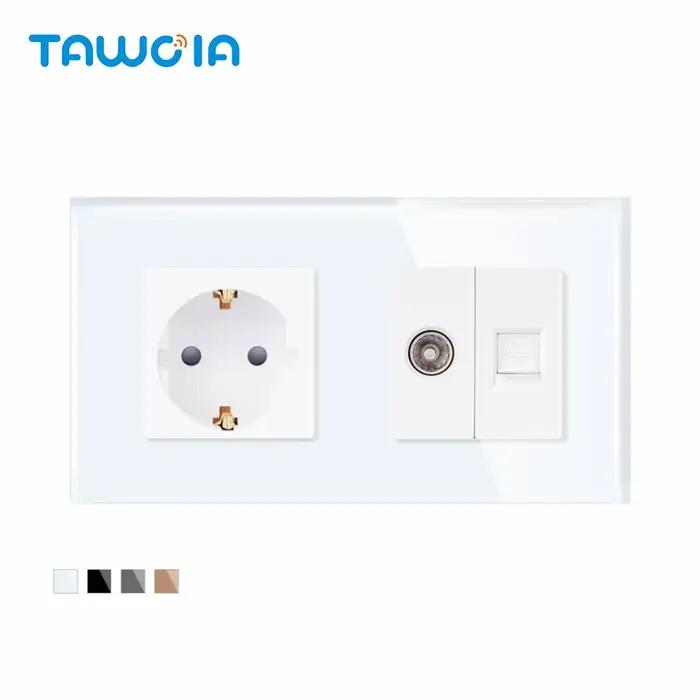 TAWOIA – prise de courant murale 16a pour PC TV, Standard ue, panneau en verre cristal, noir, blanc,