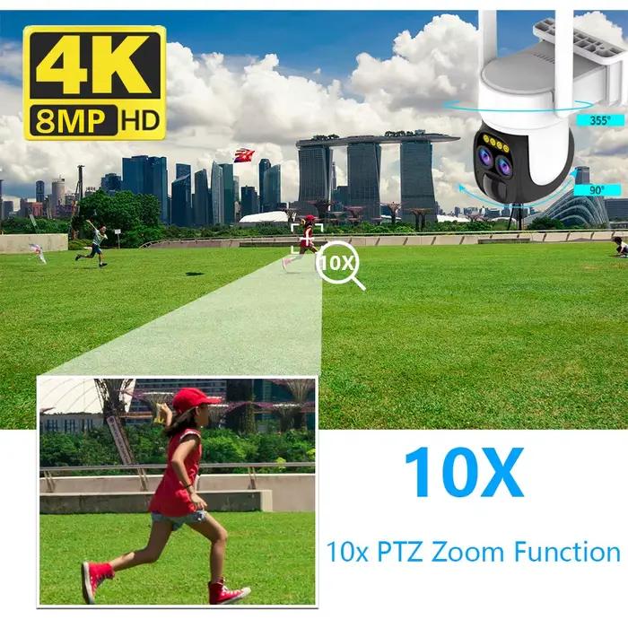 O-Kam App Smart Solar 10X Zoom WIFI caméras de sécurité avec panneaux solaires 8MP 4K HD couleur Vision nocturne PTZ Surveillance caméra IP