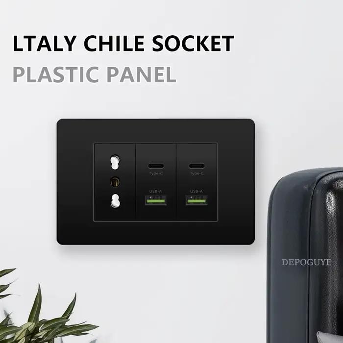 Prise de courant noire italie chili avec USB intelligente type-c charge rapide
