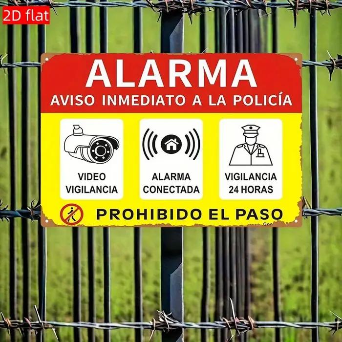 Panneau d'alarme métallique de style espagnol avec surveillance vidéo et avertissement de caméra de sécurité - ALARMA, Video Vigilancia, Alarma Conectad