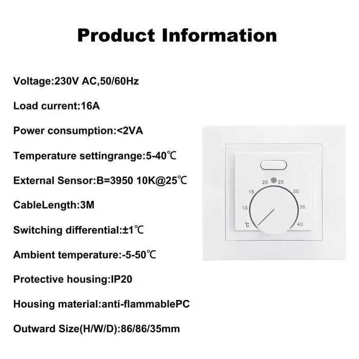 MINCO HEAT Electric MK05 Thermostat d'ambiance 220V 16A régulateur de température pour système de chauffage par le sol
