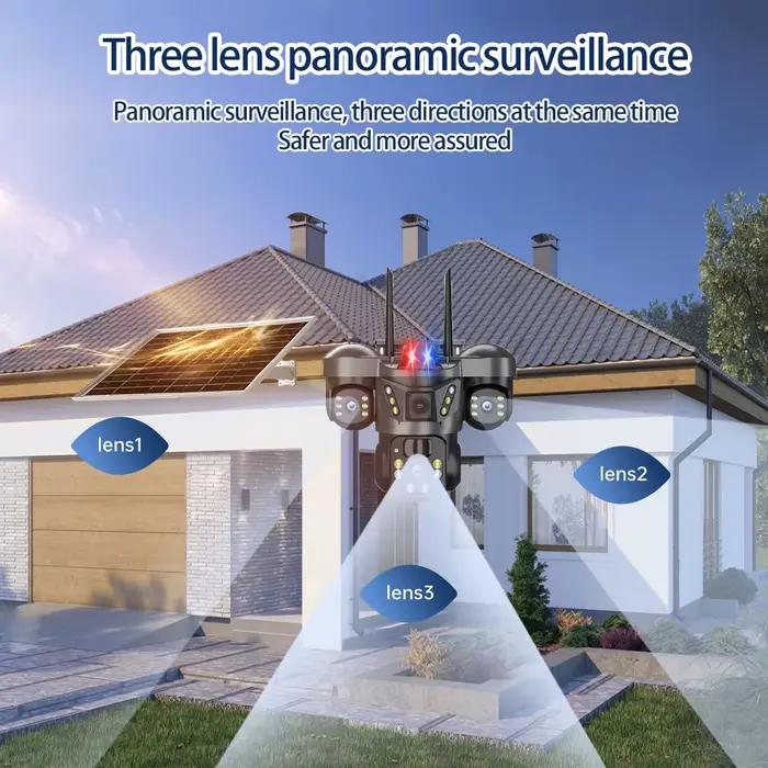 Caméra solaire 4G avec 3 objectifs vision nocturne couleur 3 écrans détection de mouvement PIR surveillance extérieure sans fil sécurité IP66 occasions spéciales sécurité maison piscine entrée garage