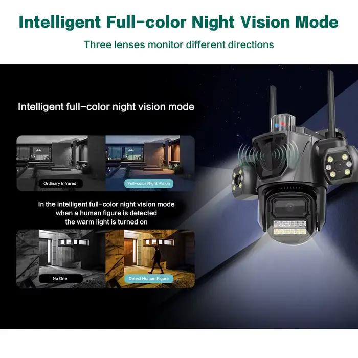 Caméra IP WiFi Uzoom 3 écrans 3 objectifs 6K 12MP pour surveillance extérieure et intérieure, caméra de sécurité avec suivi automatique et détection de mouvement intelligente