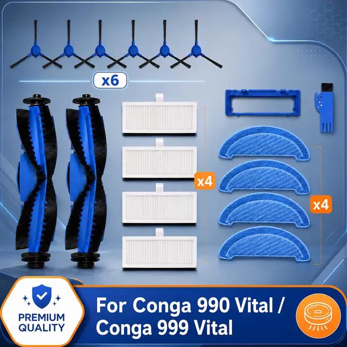 Pièces de rechange pour aspirateur robot Cecotec Conga 990 Vital et 999 Vital avec filtre HEPA et brosse latérale principale en plastique pour un nettoyage efficace et personnalisé