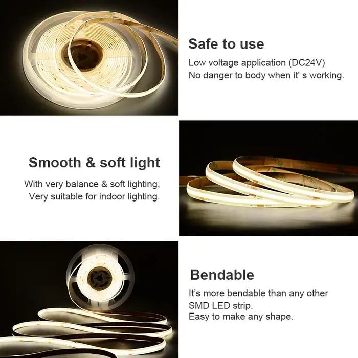 Bande lumineuse LED COB étanche IP65, haute densité, 480 LED/m, ruban Flexible RA90 3000K 4000K 6500