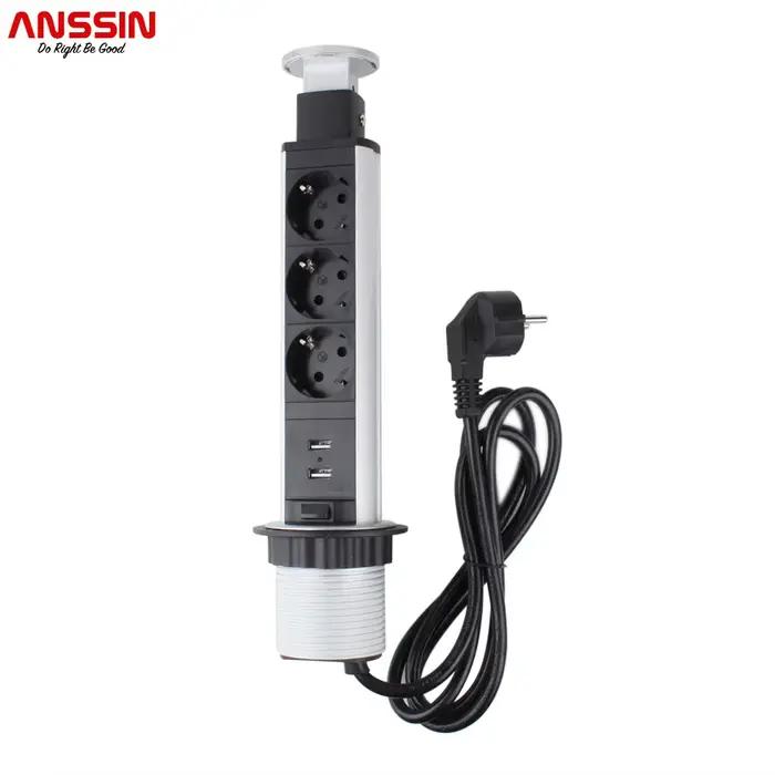 Prise escamotable de cuisine standard française avec ports USB pour installation encastrée encastrable et r\u00e9tractable pour usage domestique et professionnel