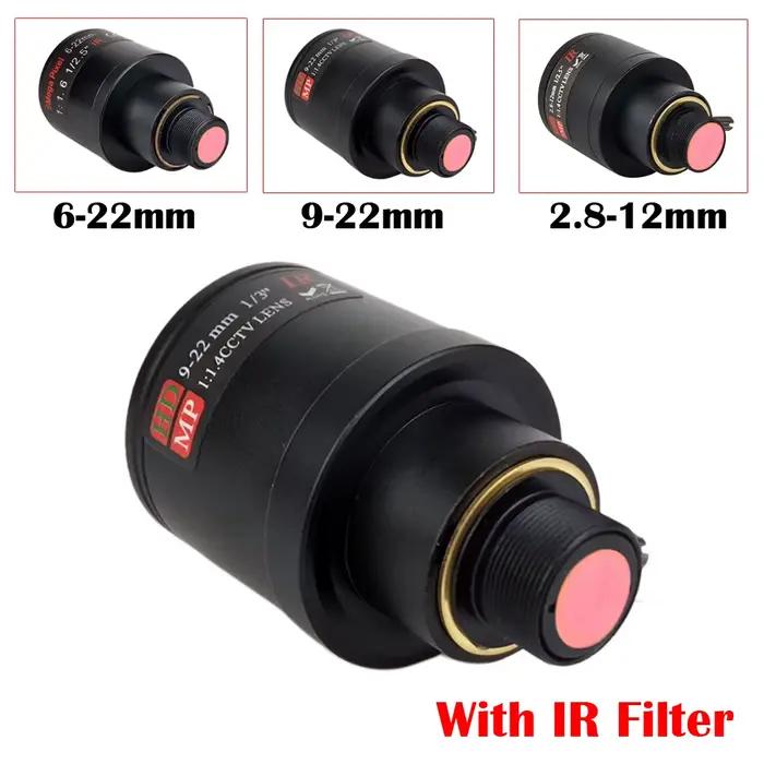 Caméra CCTV HD, objectif varifocal manuel 9-22mm 6-22mm 2.8-12mm avec filtre IR