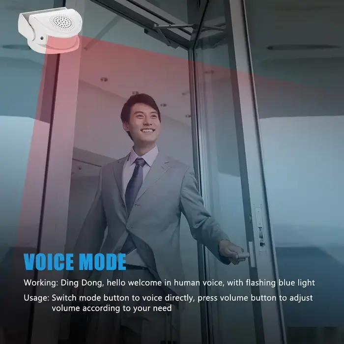 Sonnette de porte sans fil FUERS avec détecteur de mouvement pour sécurité et bienvenue des invités occasions spéciales entrée des magasins entreprises protection intelligente alarme anti-intrusion 90dB musique personnalisable
