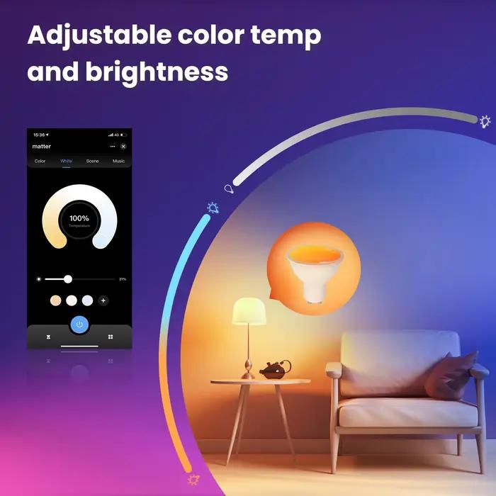 MOES Matter WiFi GU10 Tuya ampoule intelligente lumière LED à intensité variable 16 millions de couleurs rvb C + W lampe à bougie commande vocale Alexa Google Home