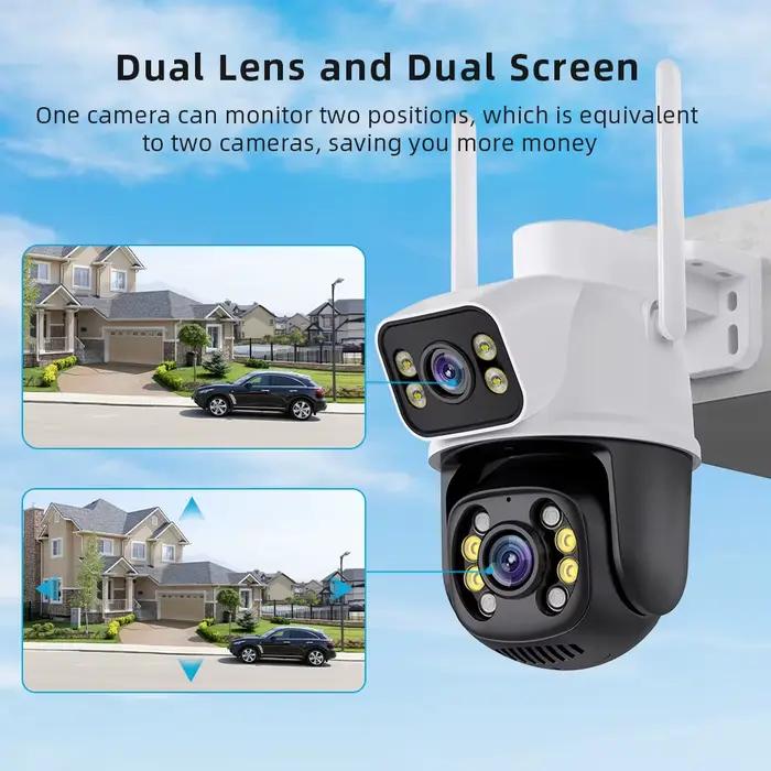 Caméra de surveillance extérieure sans fil iCsee, étanche 4K, WiFi, sécurité avec double objectif pour surveillance nocturne et détection humaine, idéale pour la maison et le commerce