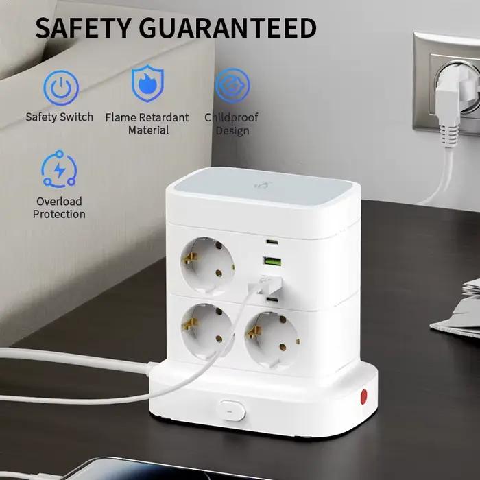 Tour multiprise avec 4 ports USB 2 Type C protection contre les surcharges pour bureau et chambre occassions spéciales