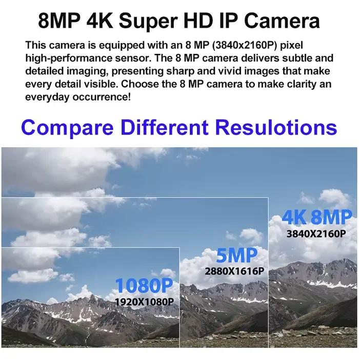 Caméra IP 4K 8MP POE, réseau de Vision nocturne LED