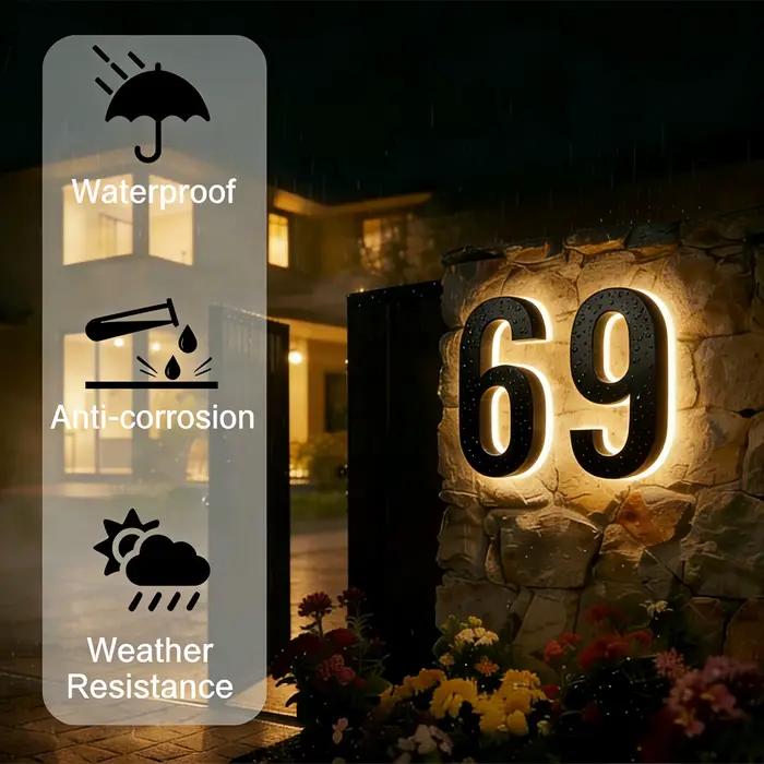 Plaques de porte en acier inoxydable laqué numéros de maison personnalisables rétroéclairées résistantes aux intempéries pour façade moderne et élégante occasions spéciales