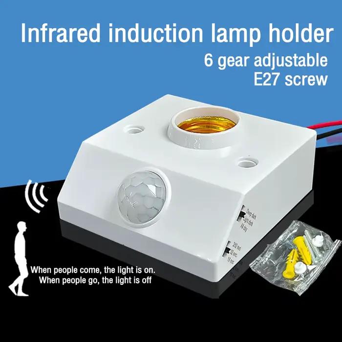 Douille de lumière avec capteur de mouvement Pir, Base d'ampoule LED E27, capteur infrarouge du corp