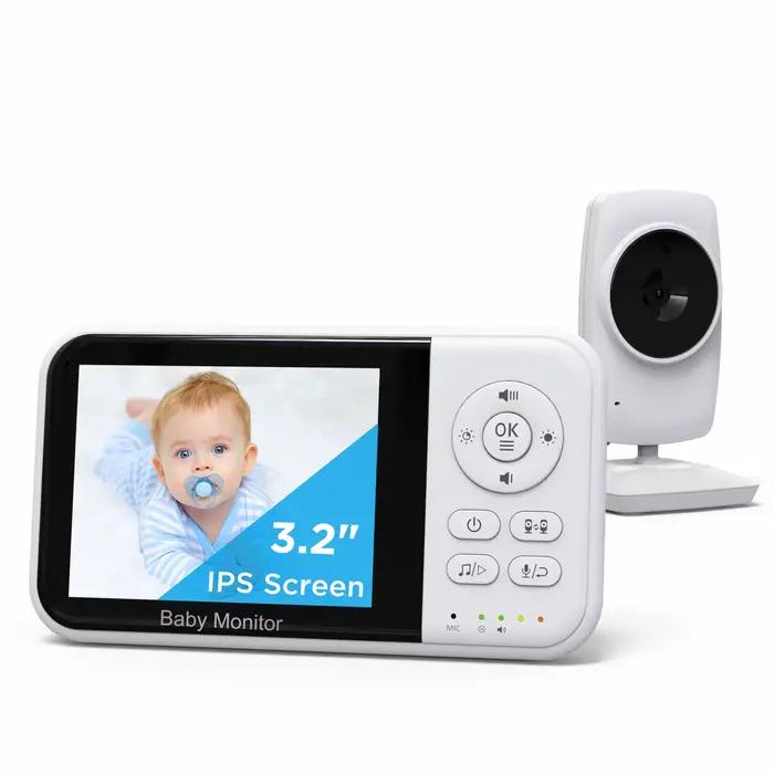 Babyphone avec caméra haute résolution et vision nocturne infrarouge, écran couleur 3,2 pouces, surveillance de l'humidité, rappel d'alimentation, berceuses intégrées pour sécurité et tranquillité d'esprit des parents