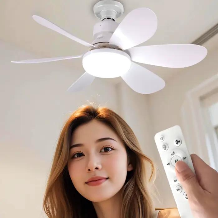 Ventilateur de plafond LED E27 avec télécommande moderne pour salon chambre et bureau avec éclairage et fonction de gradation