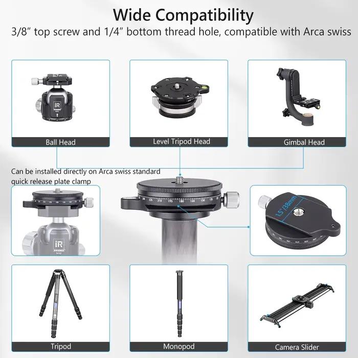 Base panoramique Artcise 360° en aluminium CNC pour appareils photo DSLR et caméscopes occasions spéciales