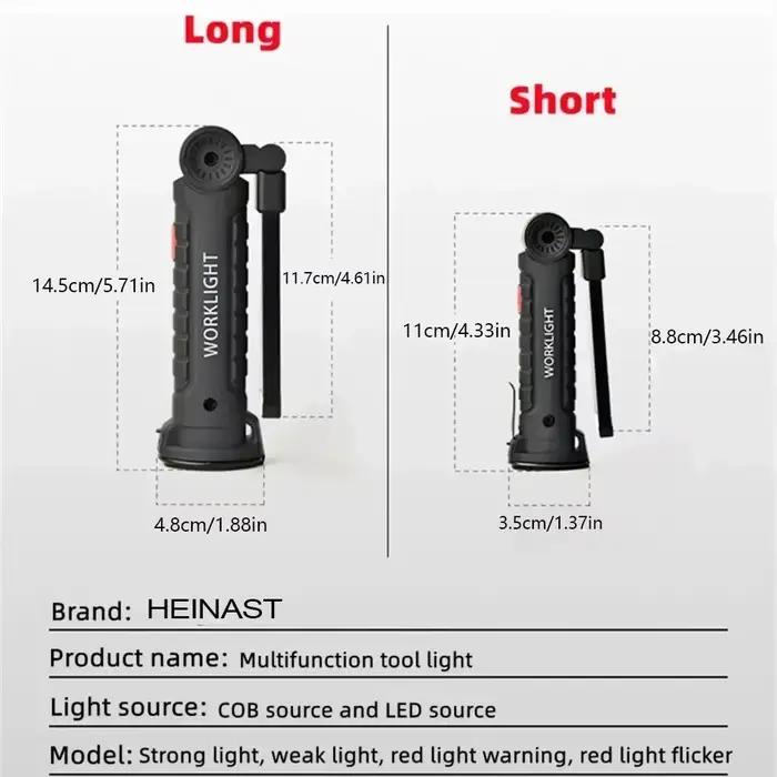 Lampe de travail LED COB à intensité variable, Rechargeable par USB, lampe d'inspection avec aimant