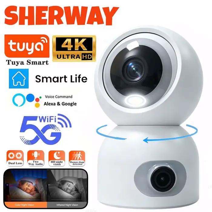 Caméra de sécurité IP PTZ intérieure Tuya 4K 8MP à double objectif 5G WiFi