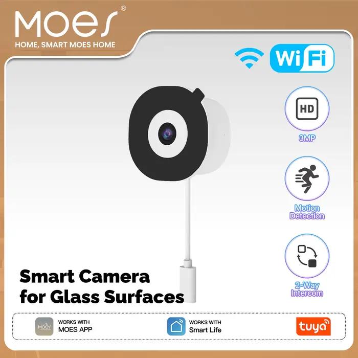 Caméra de surveillance intelligente WiFi MOES Tuya 3MP pour fenêtre, montage sur surface vitrée, vis