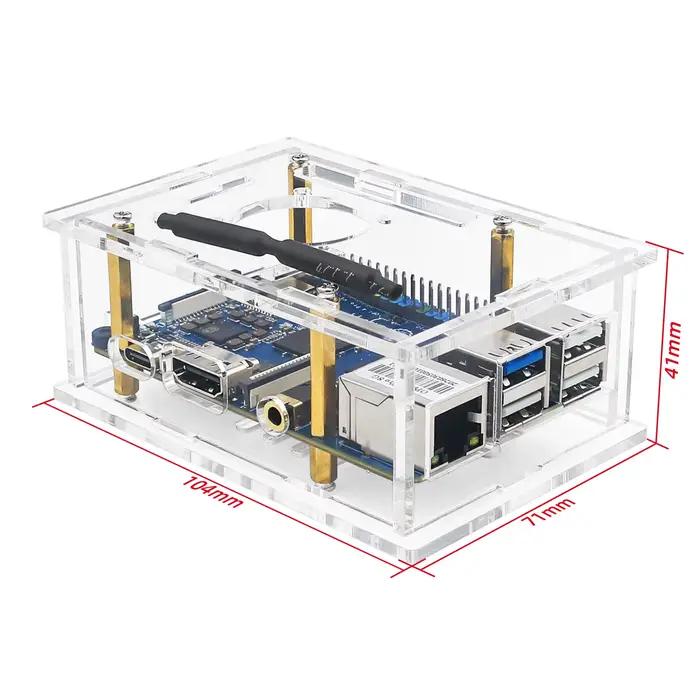 Boitier en acrylique transparent pour Orange Pi 4 Pro avec options de refroidissement ventilateur et dissipateur thermique pour bureau moderne et élégant occasions spéciales