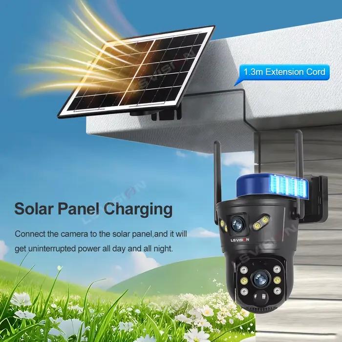 Caméra solaire extérieure LS VISION 4G/WiFi avec surveillance nocturne full color, interphone bidirectionnel et système de suivi humanoïde pour sécurité résidentielle et commerciale