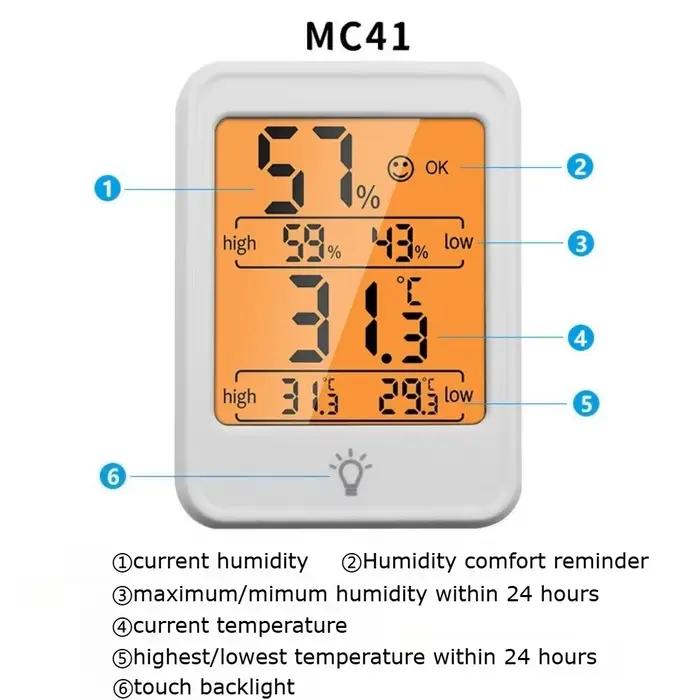 Thermomètre et hygromètre électroniques d'intérieur avec écran rétroéclairé pour chambre et espace de vie