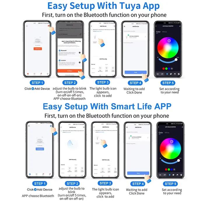 Tuya Smart LED Ampoule E27 APP Contrôle Dimmable Lumière Bluetooth RGB Lampe 220V Chambre Décoration Partie Éclairage