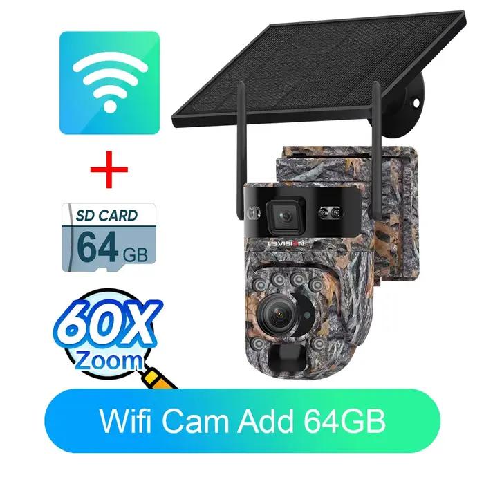 LS VISION 60X Zoom caméras de traînée solaire double écran vue en direct 4G SIM/WIFI caméra extérieure