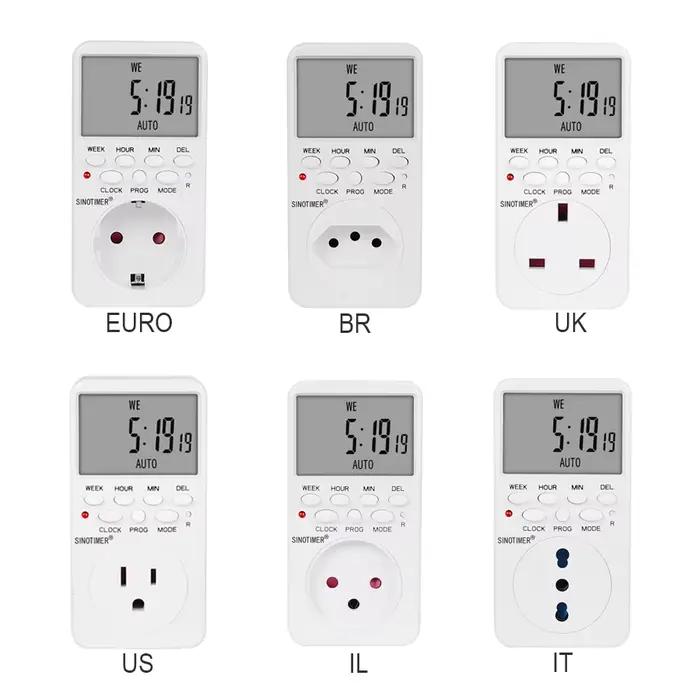 Minuteur programmable numérique LCD multifonctionnel avec écran LCD pour prise EU, UK, BR, US, IL, IT, 20 programmes on/off pour usage domestique et professionnel