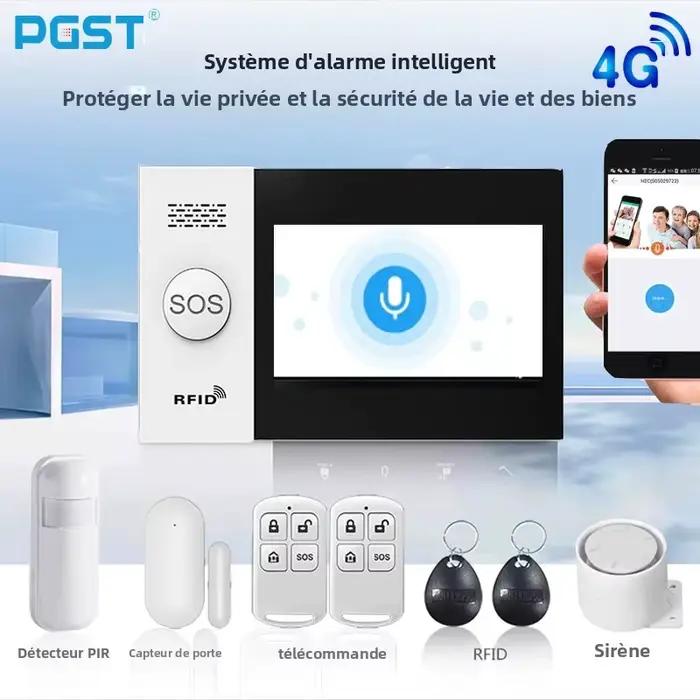 Kit d'alarme PGST 4G Tuya nouveau système de sécurité domestique sans fil 107 avec détecteur de mouvement sirène WiFi GSM alarme antivol Alexa et Google