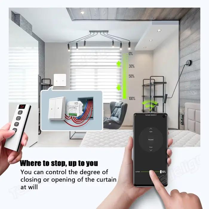 Module de commande de rideaux et stores Tuya WiFi RF avec télécommande pour moteur électrique