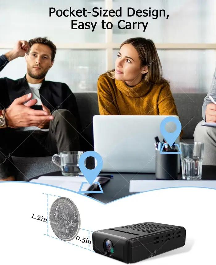 Mini caméra de sécurité Nanny Cam avec 180 ° Objectif rotatif Cloud et stockage SD Surveillance WiFi 4K Pas