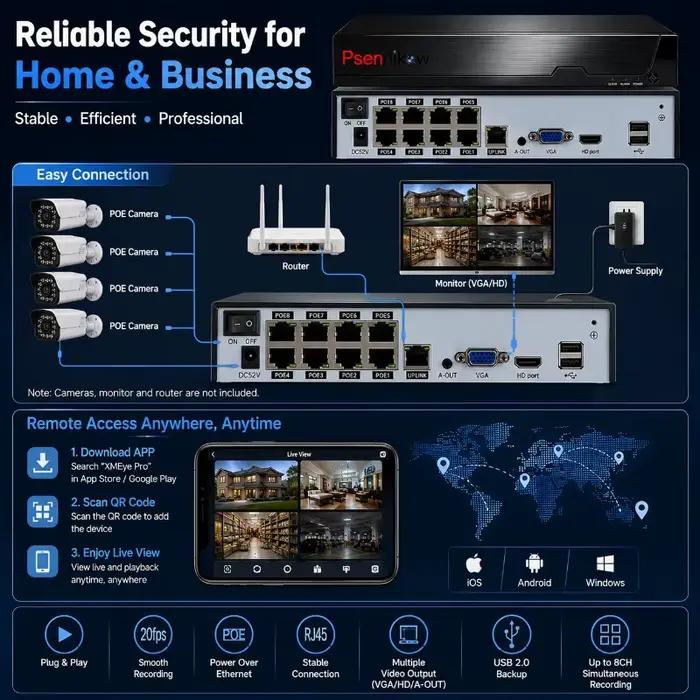 Système de surveillance vidéo CCTV intelligent Psennikow Tuya NVR H.265 8CH PoE 8MP avec caméra IP