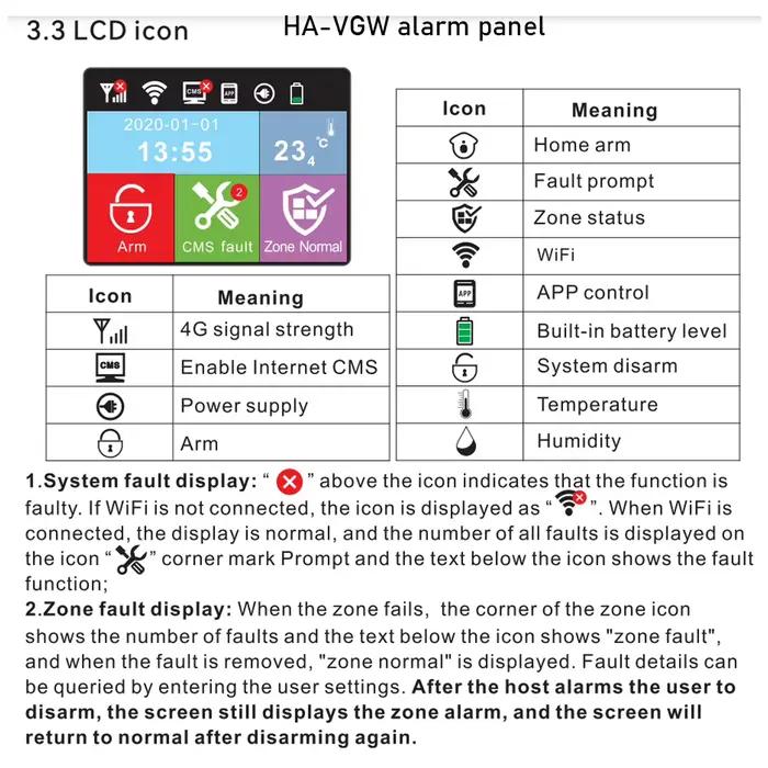 Système d'alarme antivol HA-VGW 433/868 MHz avec écran tactile WiFi GSM 4G
