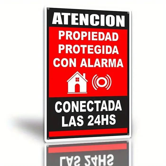 Panneau d'avertissement pour système d'alarme en métal - Décoration murale de sécurité espagnole