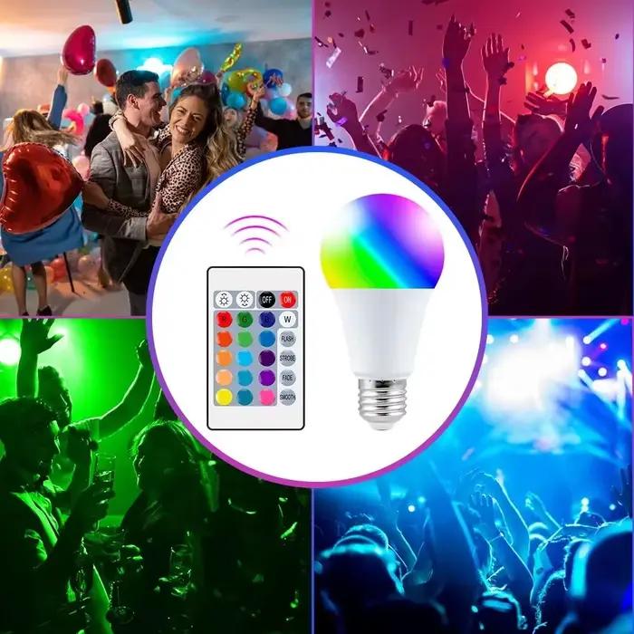 Lampe intelligente avec télécommande 24 touches lumière d'ambiance 16 couleurs ampoule RGB LED multicolore E27 éclairage domestique à intensité variable pour ambiance personnalisée occasions spéciales