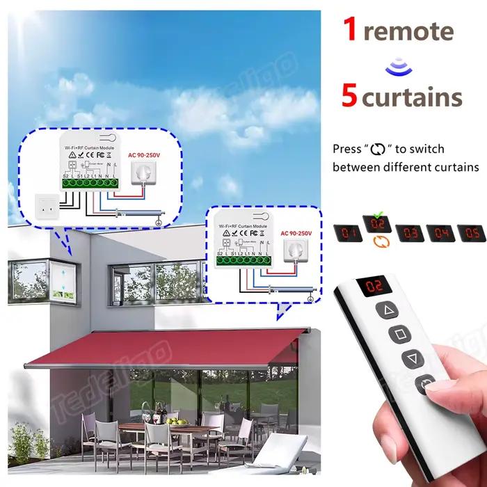 Module de commande de rideaux et stores Tuya WiFi RF avec télécommande pour moteur électrique