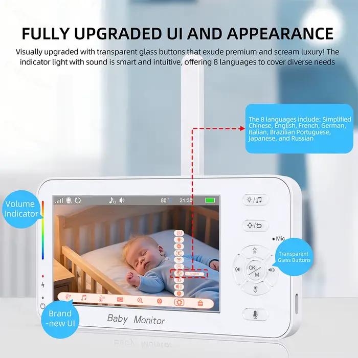 Moniteur Bébé WiFi 1080P Écran 4,3 Pouces Contrôle Double Berceuses Vision Nocturne Rappel Alimentation Veilleuse Caméra Bébé PTZ Occasions Spéciales