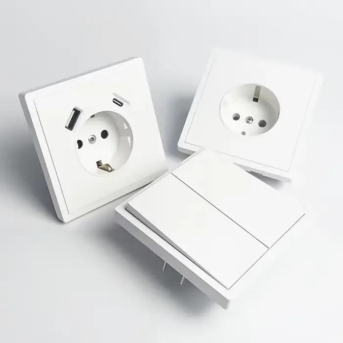 Prise Schuko MORDIO avec Ports USB et Type-C Prise Murale Encastrée 16A 250V Blanc Mise à la Terre Norme Européenne Pour Allemagne Pologne