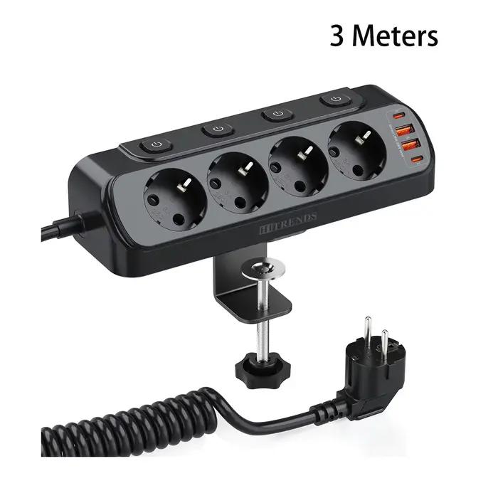 Multiprise HITRENDS EU avec interrupteurs individuels, cordon d'extension de 3 mètres, 4 prises AC e