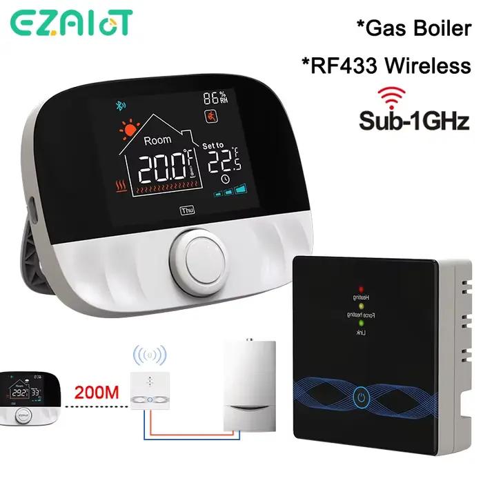 Chaudière à gaz Thermostat sans fil RF433 régulateur de température ambiante Programmable chauffage par le sol thermorégulateur batterie alimenté par USB